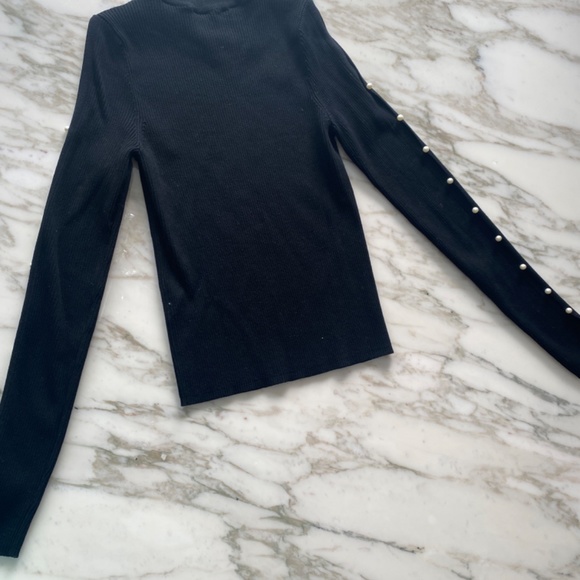 ZARA Black Knit Pearl Accented Open-Shoulder Sweater - Picture 5 of 6